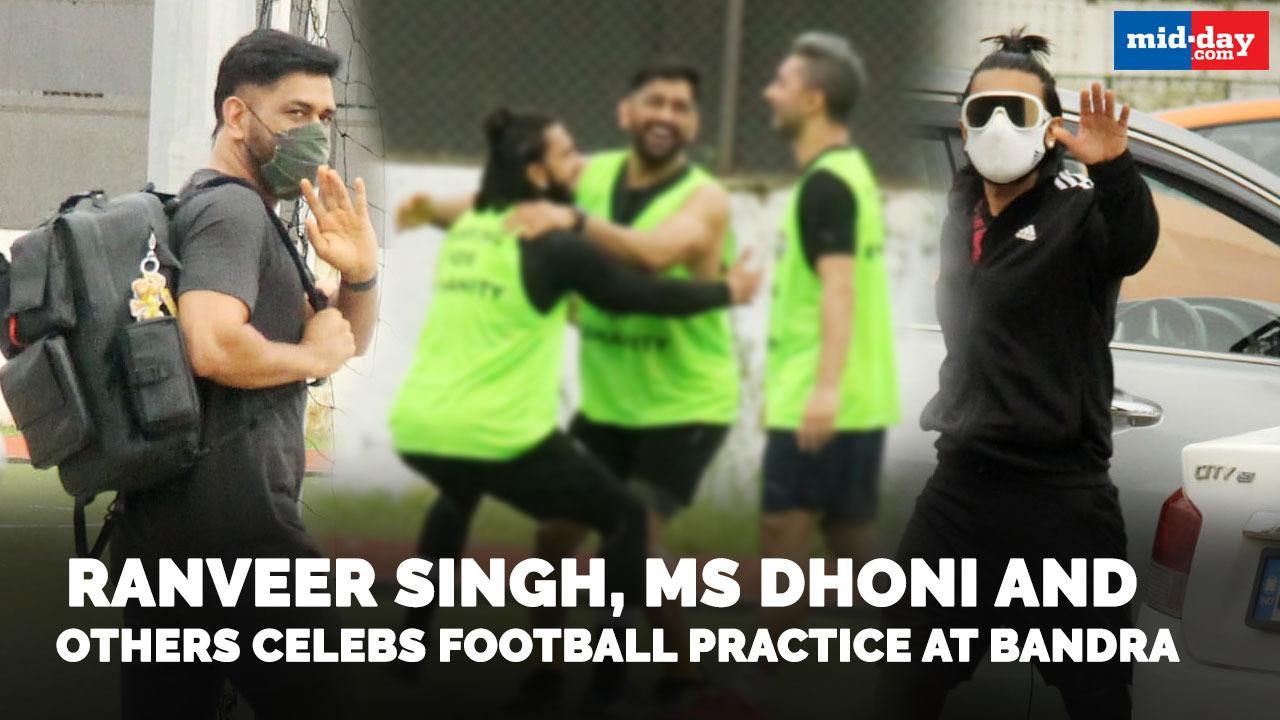 MS Dhoni and Ranveer Singh play a practice match at all stars football practice