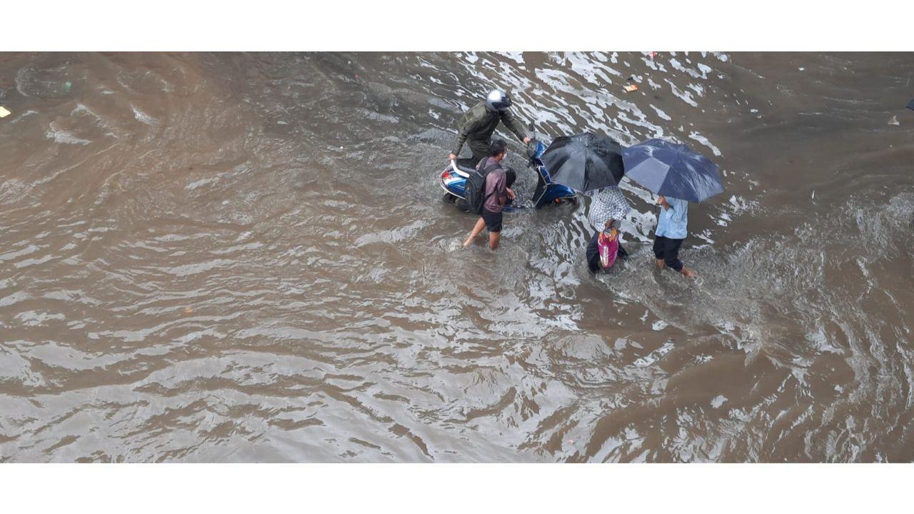 Water logging due to heavy rain at LBS road, Chunabhatti. Pic/ Pradeep Dhivar
