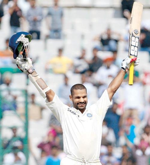 Shikhar Dhawan smashed 187 off 174 balls against Australia at Mohali earlier this year. The left-hander broke a few records during the course of the innings. He registered the fastest century by any batsman on Test debut (off 85 balls). Dhawan also surpassed the record for the highest score by an Indian on debut - 137 by Gundappa Vishwanath