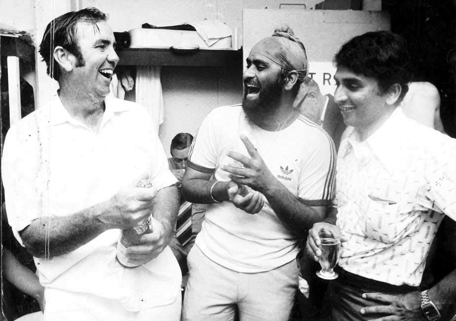 In picture: Australian captain Bob Simpson celebrates his country's 3-2 Test series win in Adelaide, 1978, with Sunil Gavaskar and India captain Bishan Singh Bedi.