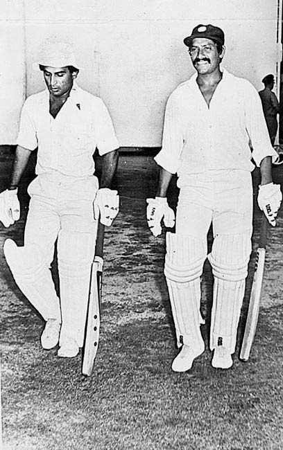 In picture: Sunil Gavaskar walking out to open the batting with his partner Chetan Chauhan during the 1978-79 Test series against West Indies.