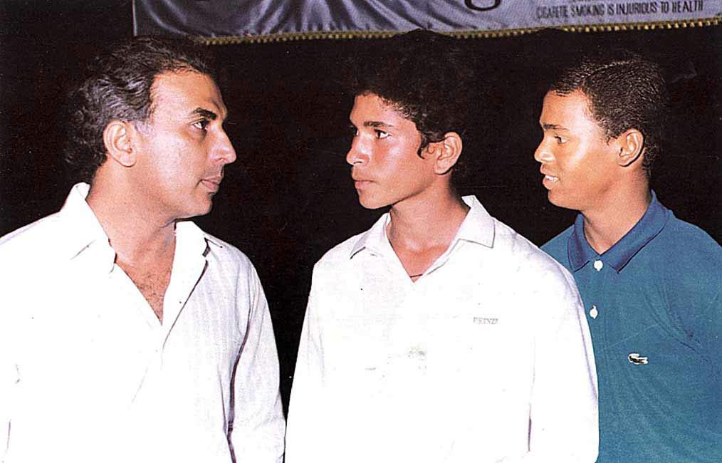 In picture: Sunil Gavaskar with a young Sachin Tendulkar and Vinod Kambli during a felicitation function for the duo's 664-run partnership for Shardashram school in 1988.