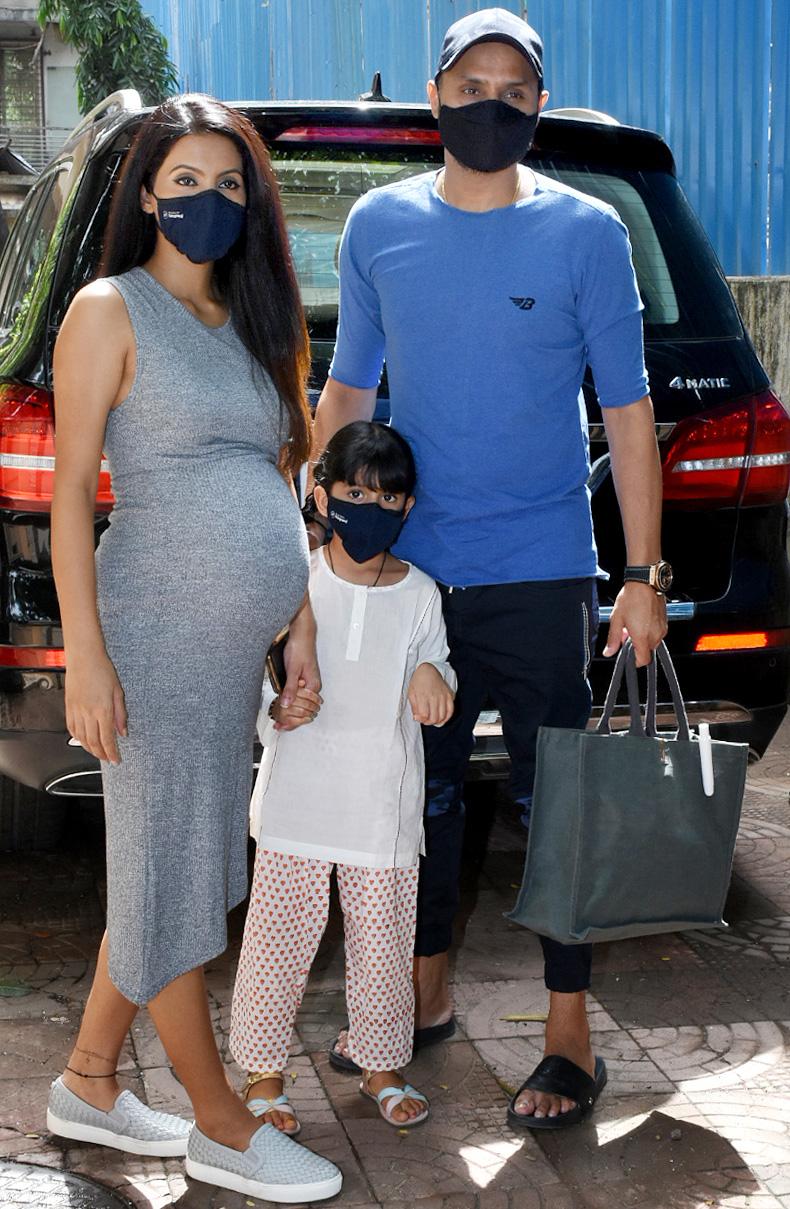 Geeta Basra along with husband Harbhajan Singh and daughter Hinaya Heer Plaha were clicked arriving at a clinic in Bandra. Recently, Harbhajan organised a virtual baby shower so that “Geeta does not miss out on celebrating with family and friends due to the prevailing situation.” Basra, who is due next month, posted pictures of the decorations at her Khar home. She also penned a long 'thank you' note for her hubby and her friends.