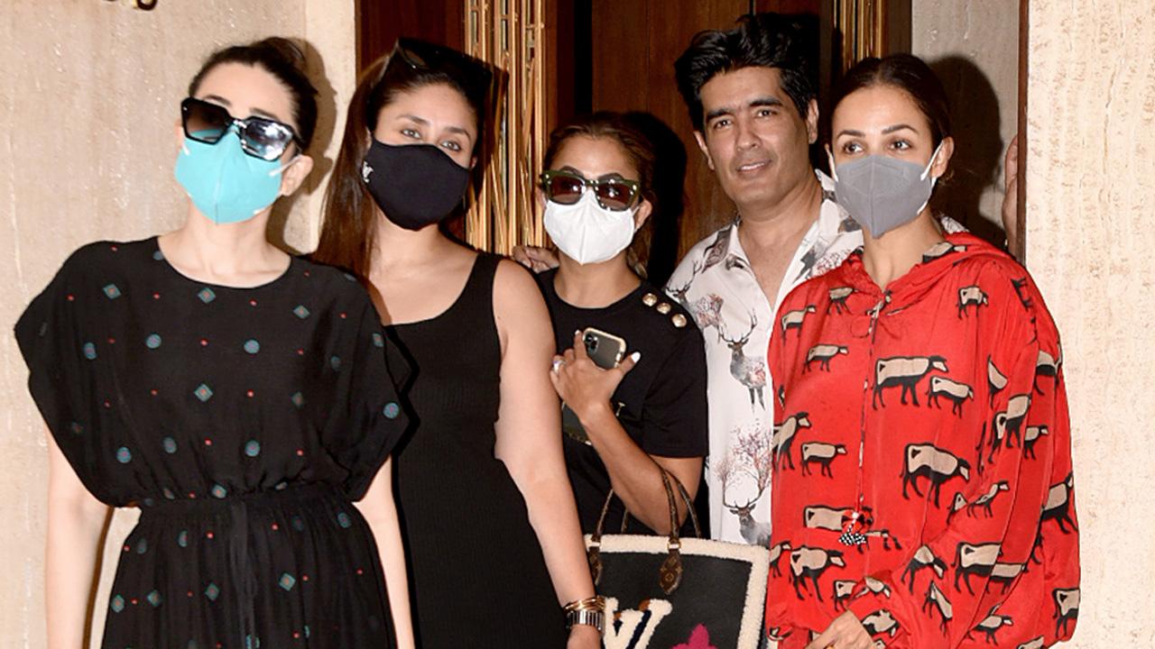 Manish Malhotra too shared a group selfie with his 'fabulous girls' on his Instagram handle. In picture: Karisma, Kareena, Amrita, Manish and Malaika pose for the photographers post their luncheon.
