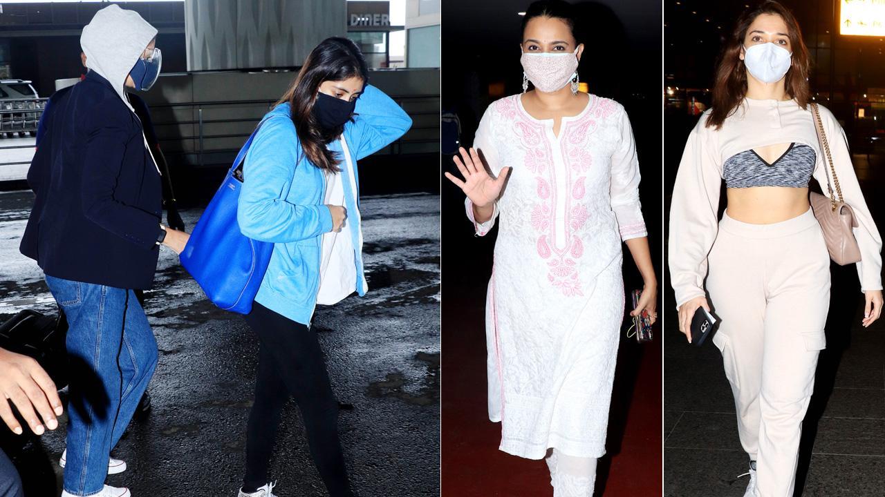 Shweta Bachchan Nanda with daughter Navya, Tamannaah Bhatia, Swara Bhasker at Mumbai airport