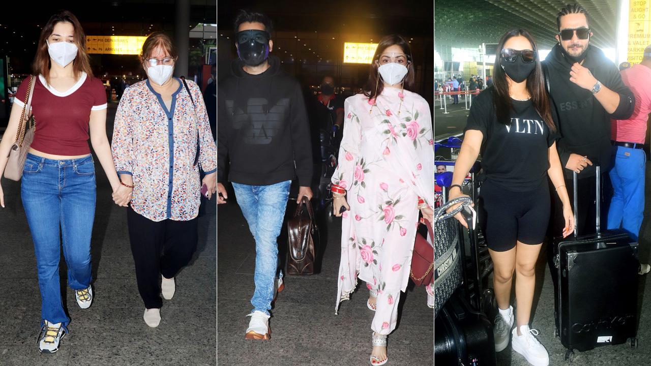 Yami with Aditya, Tamannaah, Aly with Jasmin at Mumbai airport