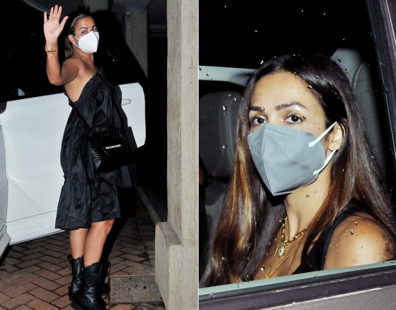Malaika Arora and Amrita Arora Ladak visited their bestie, Kareena Kapoor Khan's house in Bandra. Kapoor hosted a dinner party for her BFFs, who were accompanied by their partners. Well, the reunion saw the absence of Karisma Kapoor, who is the fourth pillar of this girl gang. (All pictures/Yogen Shah)