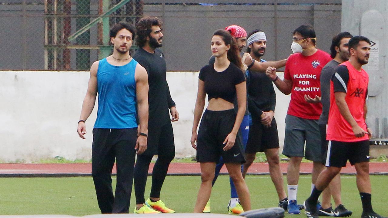 Tiger Shroff, Disha Patani, Arjun Kapoor, Aadar Jain among other Bollywood celebrities spent their Sunday playing football. The actors were snapped at a football ground in Bandra, Mumbai.