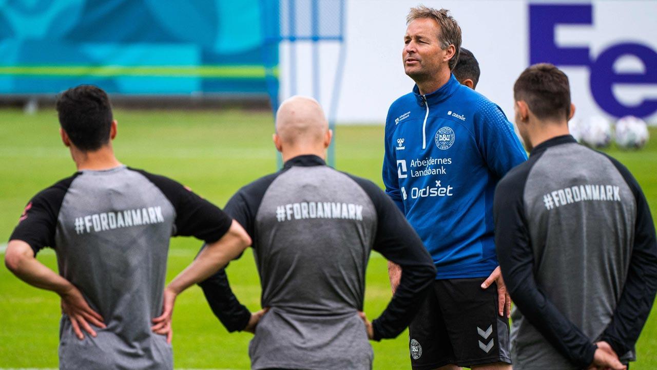 Denmark`s coach Kasper Hjulmand attends a training session at the team`s training grounds in Helsingor, north of Copenhagen. Pic/AFP