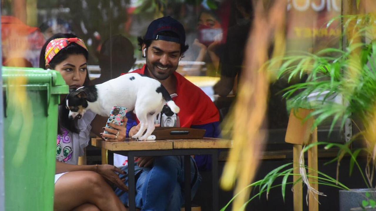 Gurmeet Choudhary, Debina Bonnerjee and their pet were snapped at a restaurant in Andheri, Mumbai. Gurmeet, recently put an official stamp on his philanthropy, launching The Gurmeet Choudhary Foundation, which will work at 