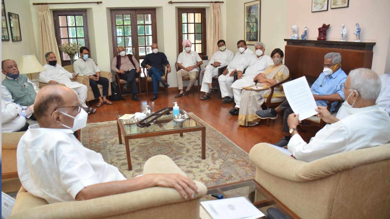Leaders of several opposition parties including TMC, SP, AAP, RLD and the Left assembled at NCP chief Sharad Pawar's residence here on Tuesday and discussed various issues facing the country, amid heightened speculation about the possibility of a third front against the ruling BJP.