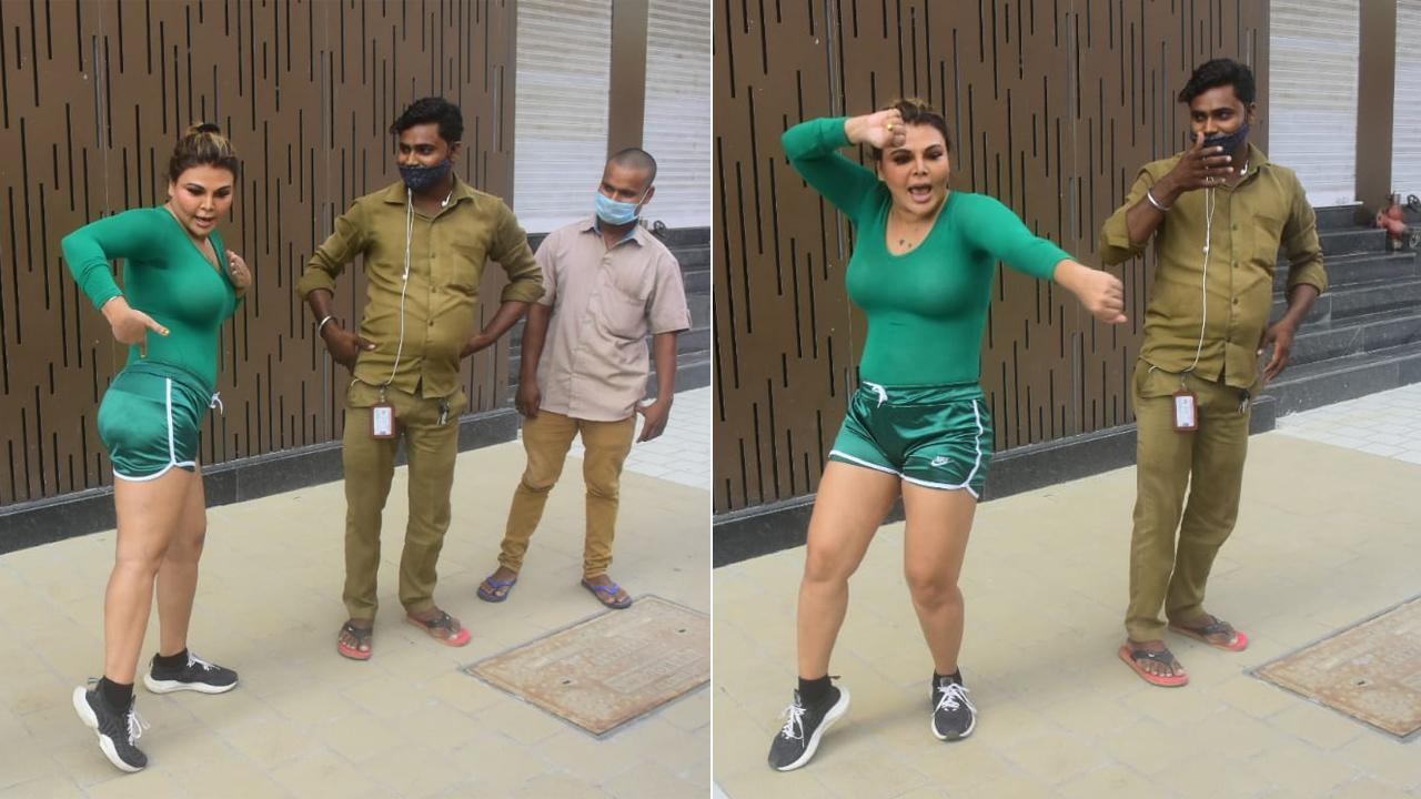 Rakhi Sawant was snapped in Andheri, Mumbai and the drama queen made sure that all eyes remained on her (as always). This time around Rakhi indulged into a quick dance session to entertain the auto drivers of Andheri.
