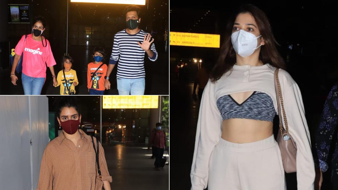 Airport diaries: Tamannah with mom, Riteish-Genelia with kids, Sanya clicked