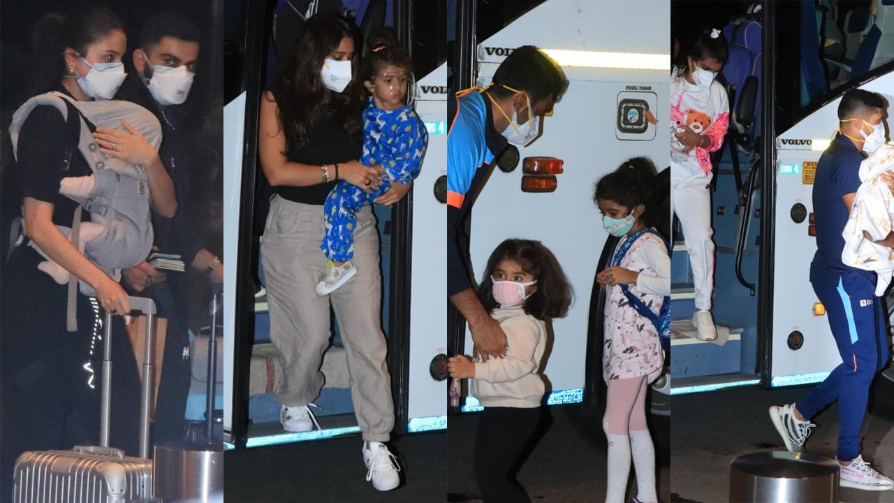 Kohli, Rohit, Ashwin, Yadav spotted with their wives, kids at Mumbai airport