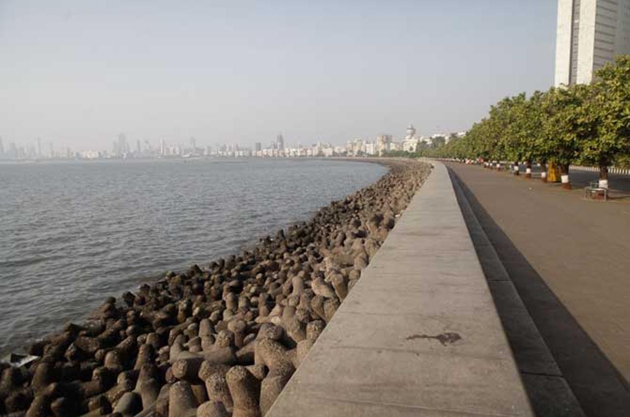 Mumbai's iconic Marine Drive, also known as the Queen's Necklace wears a deserted look during the COVID-19 enforced lockdown period. 