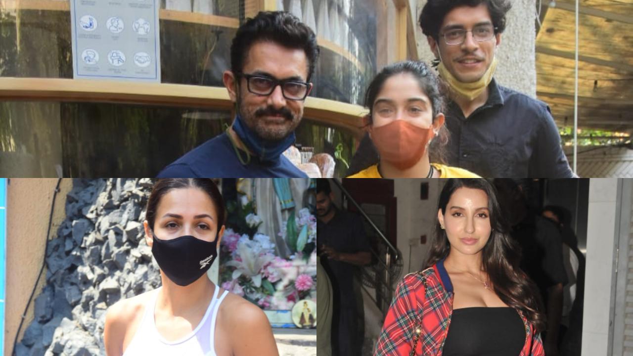 Aamir Khan with Ira, Junaid, Nora Fatehi, Malaika Arora clicked in Bandra