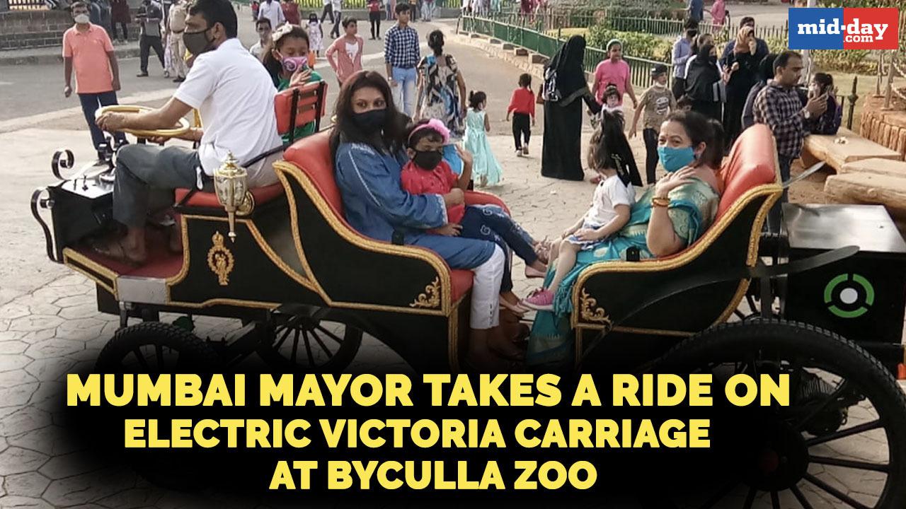 Kishori Pednekar takes a ride on the electric Victoria Carriage at Byculla Zoo
