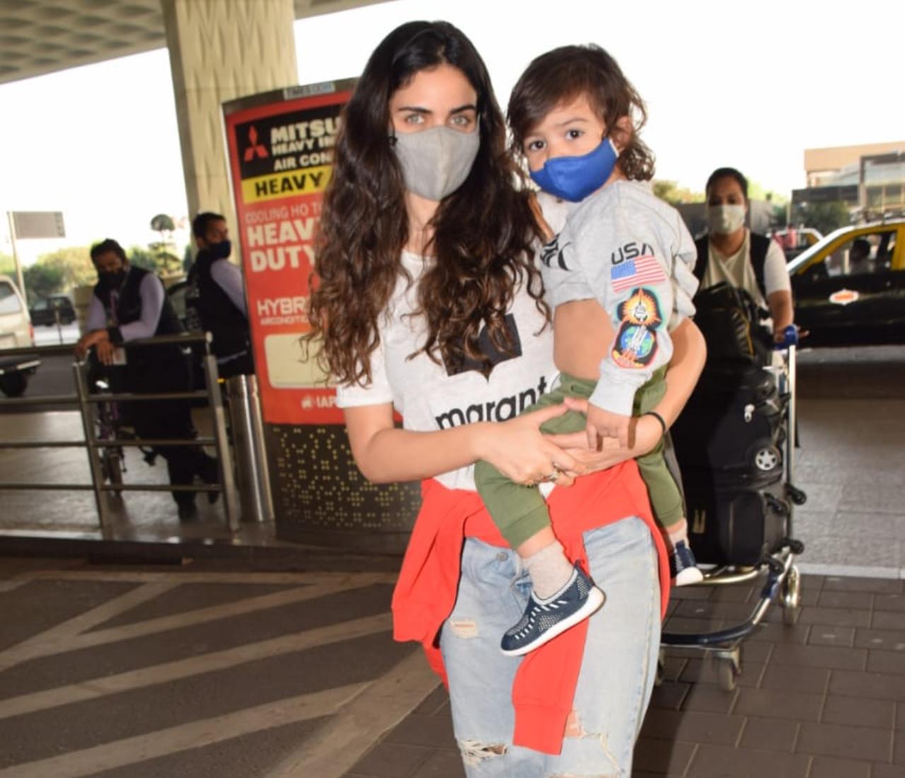 Gabriella Demetriades was also clicked with her son Arik. Gabriella, who is in a relationship with actor Arjun Rampal regularly shares an adorable picture of the toddler on her Instagram handle.