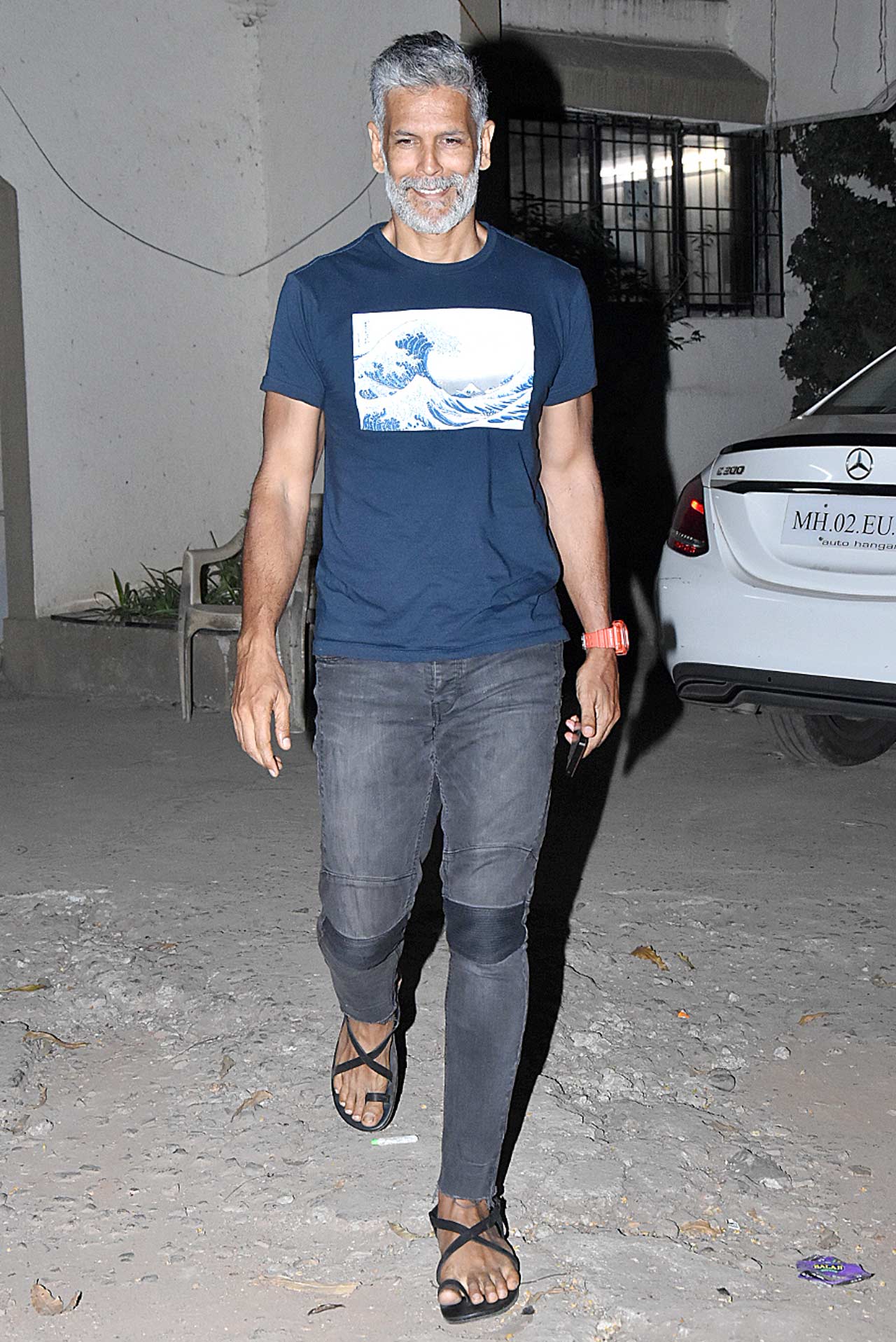 Milind Soman was all smiles when clicked at a popular salon in Juhu, Mumbai.
