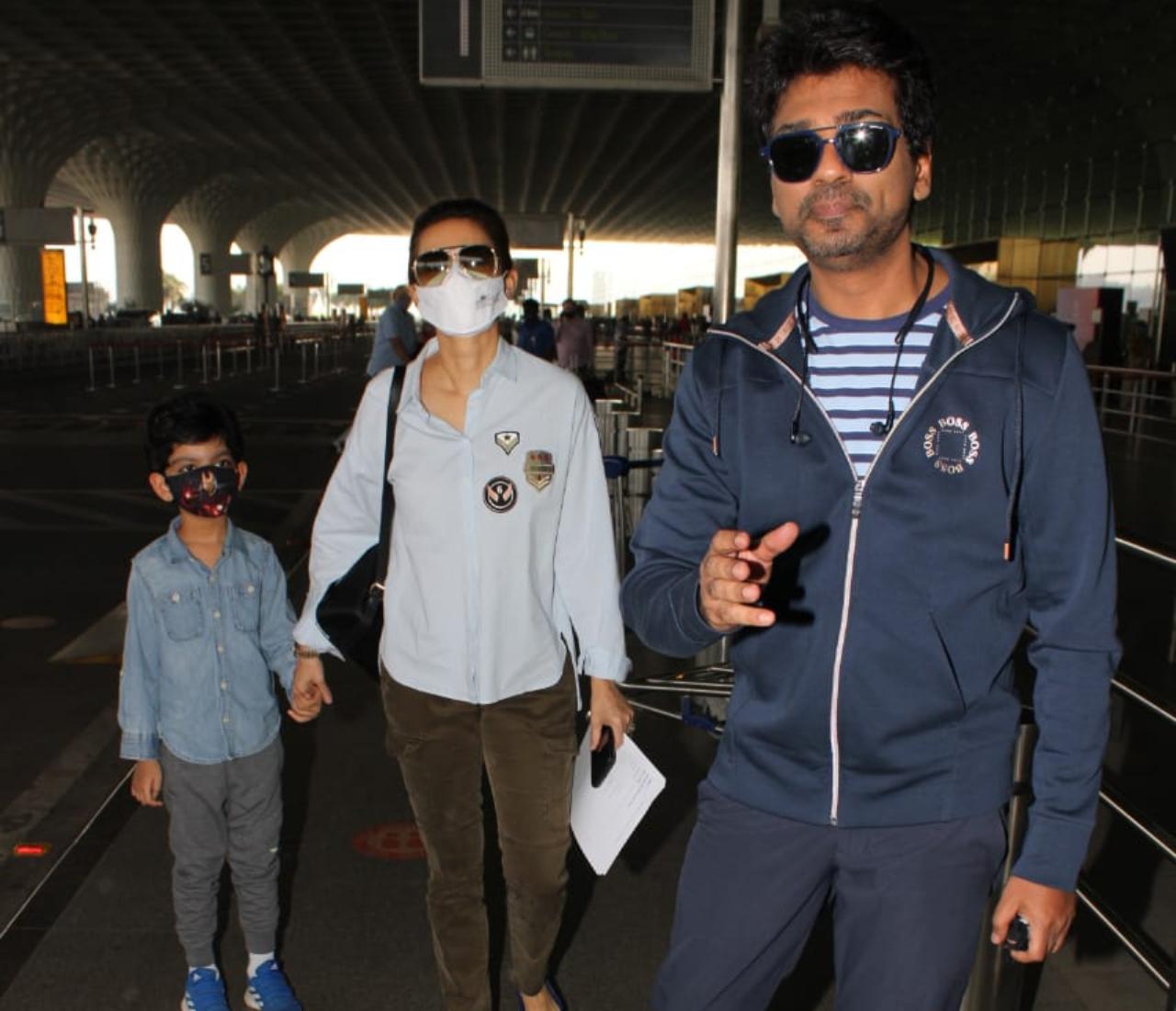 Nikhil Dwivedi was snapped at the Mumbai airport with his family.