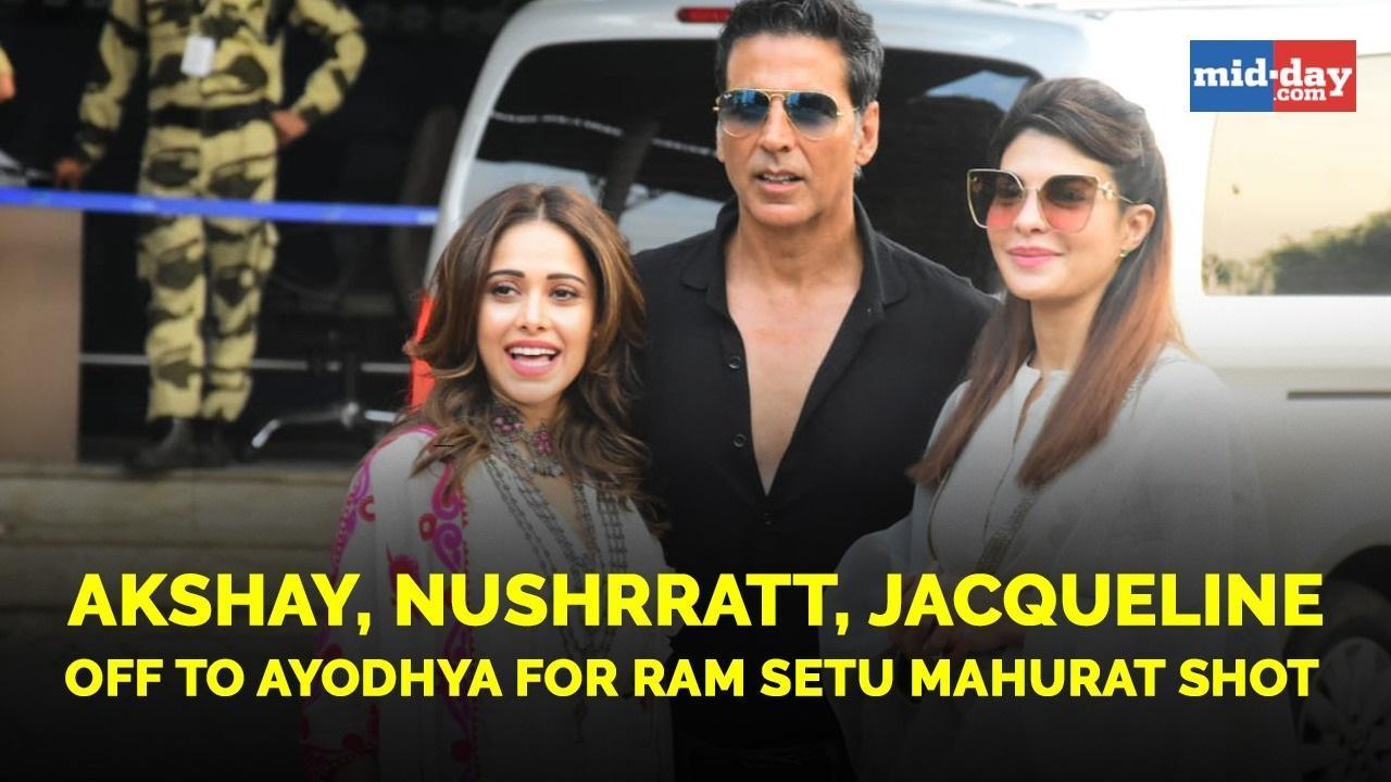 Akshay, Nushrratt and Jacqueline off to Ayodhya for Ram Setu mahurat shot