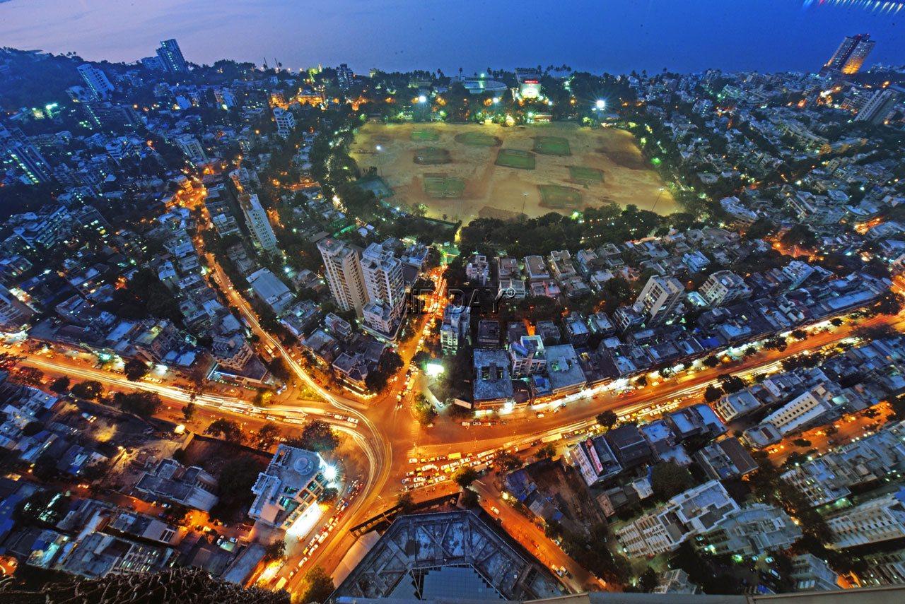 An aerial view of Shivaji Park and Shiv Sena Bhavan in Dadar (West). The picture was shot from Kohinoor Square building in Dadar. Pic: Ashish Rane