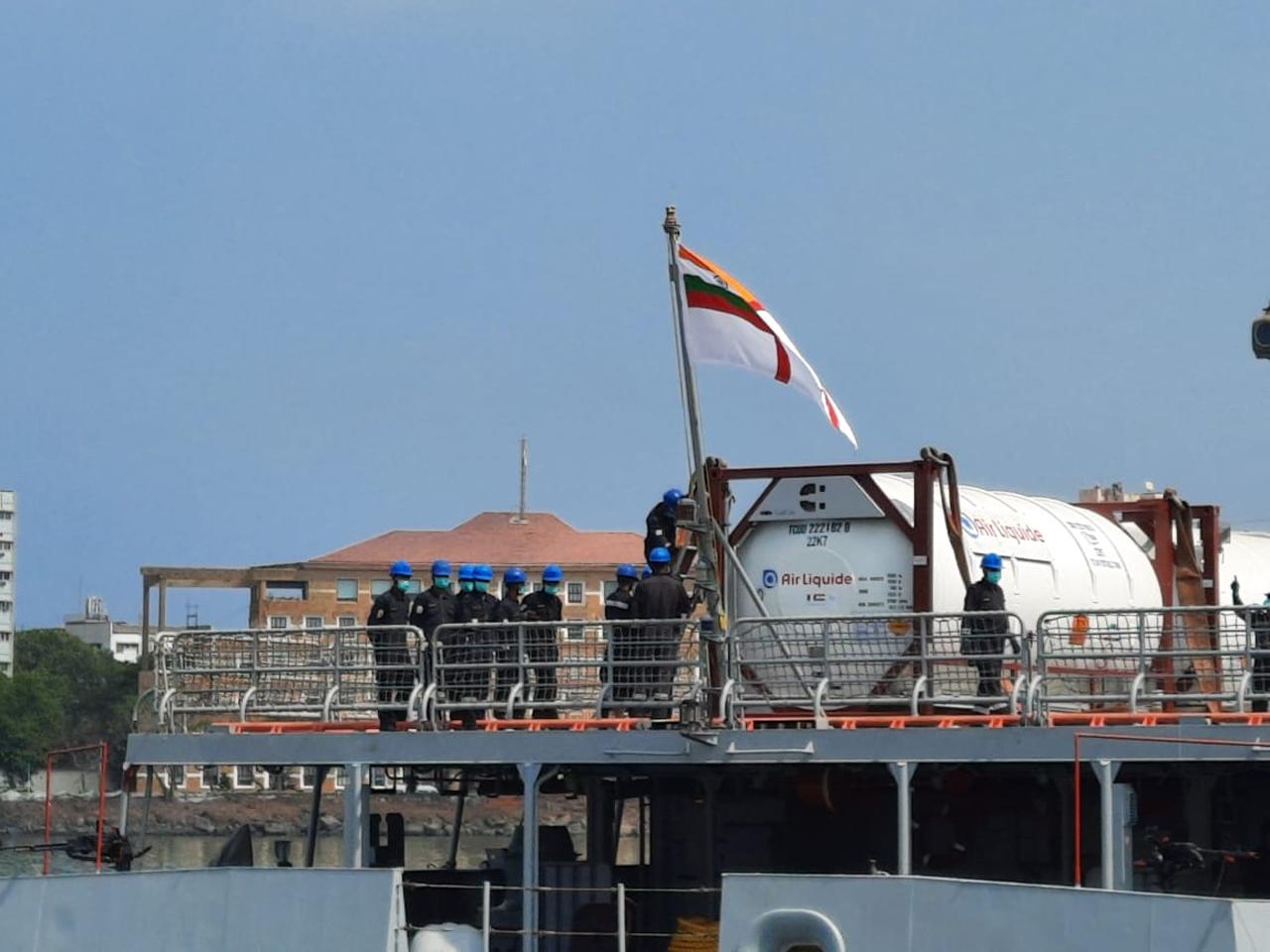 INS Trikand reached Qatar on May 5 and arrived in Mumbai on May 10 with 40 MT liquid oxygen. Photo: Pradeep Dhivar