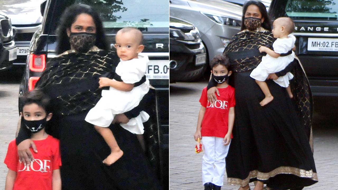Salman Khan's sister Arpita Khan Sharma was clicked with his kids, Ahil and Ayat Sharma, as she joined the Eid celebrations at the superstar's house in Bandra. Arpita's husband-actor, Ayush Sharma, was missing from the get-together. Earlier, in the month of April, Arpita had contracted Coronavirus. However, she recently shared on social media, that she has recovered well.
