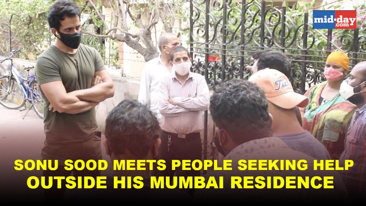 Sonu Sood meets people seeking help outside his Mumbai residence