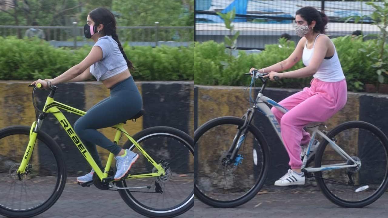 Janhvi Kapoor and sister Khushi snapped cycling on the streets of Mumbai