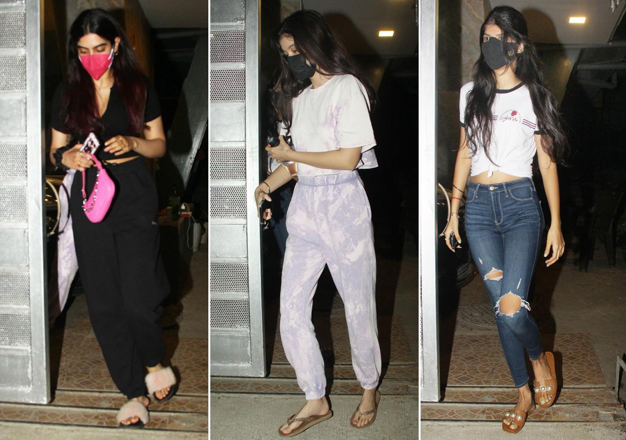 Besties  - Khushi Kapoor, Shanaya Kapoor, Anjini Dhawan were snapped together, as they made an exit from their friend's place in Bandra, Mumbai.