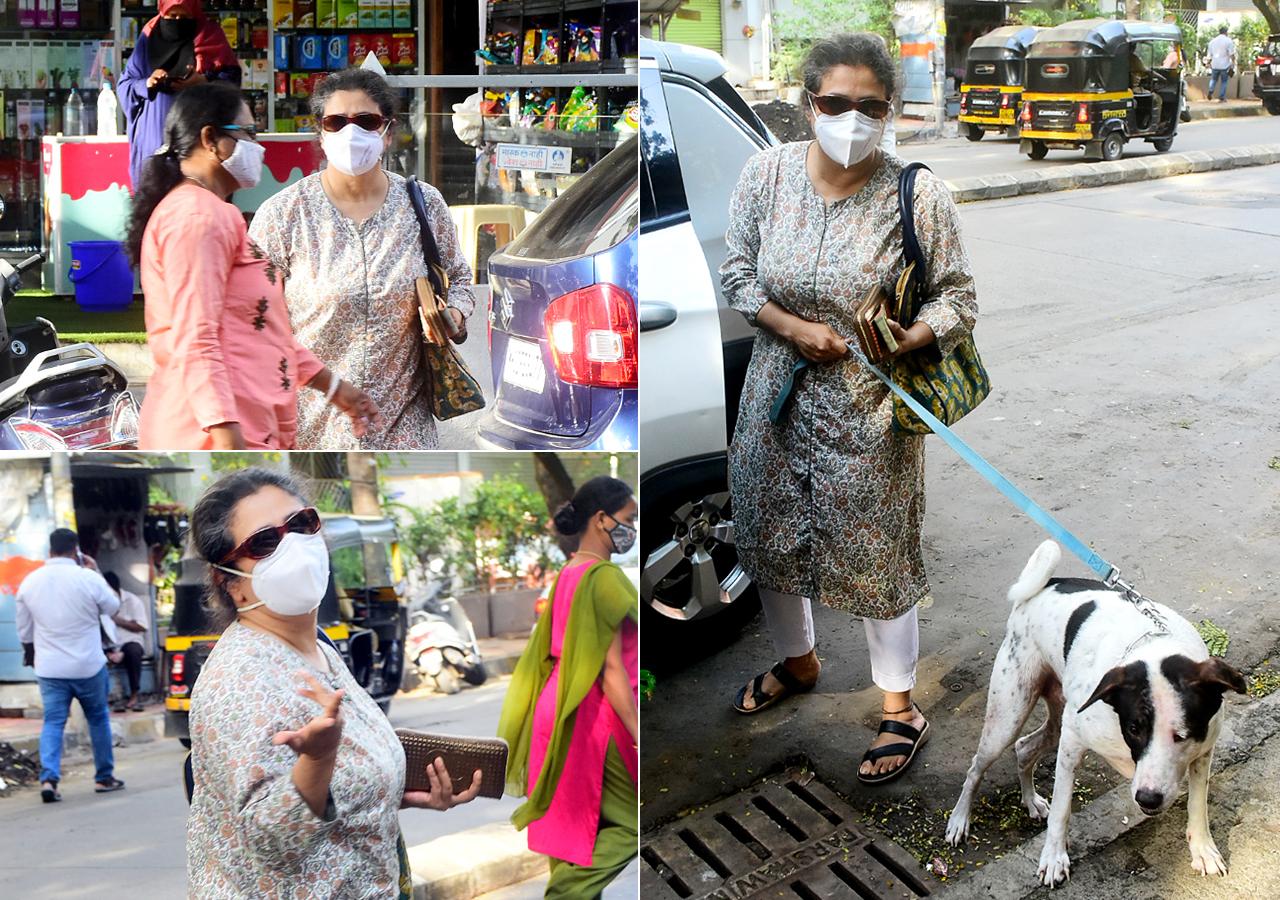 Supriya Pilgaonkar, who will be seen soon in the popular TV show 'Kuch Rang Pyaar Ke Aise Bhi' - Season 3, was spotted outside a supermarket in Andheri Lokhandwala, Mumbai. The veteran actress looked surprised to see paparazzi following her. Later, we also snapped her with her pet dog, as she made her way to the car.