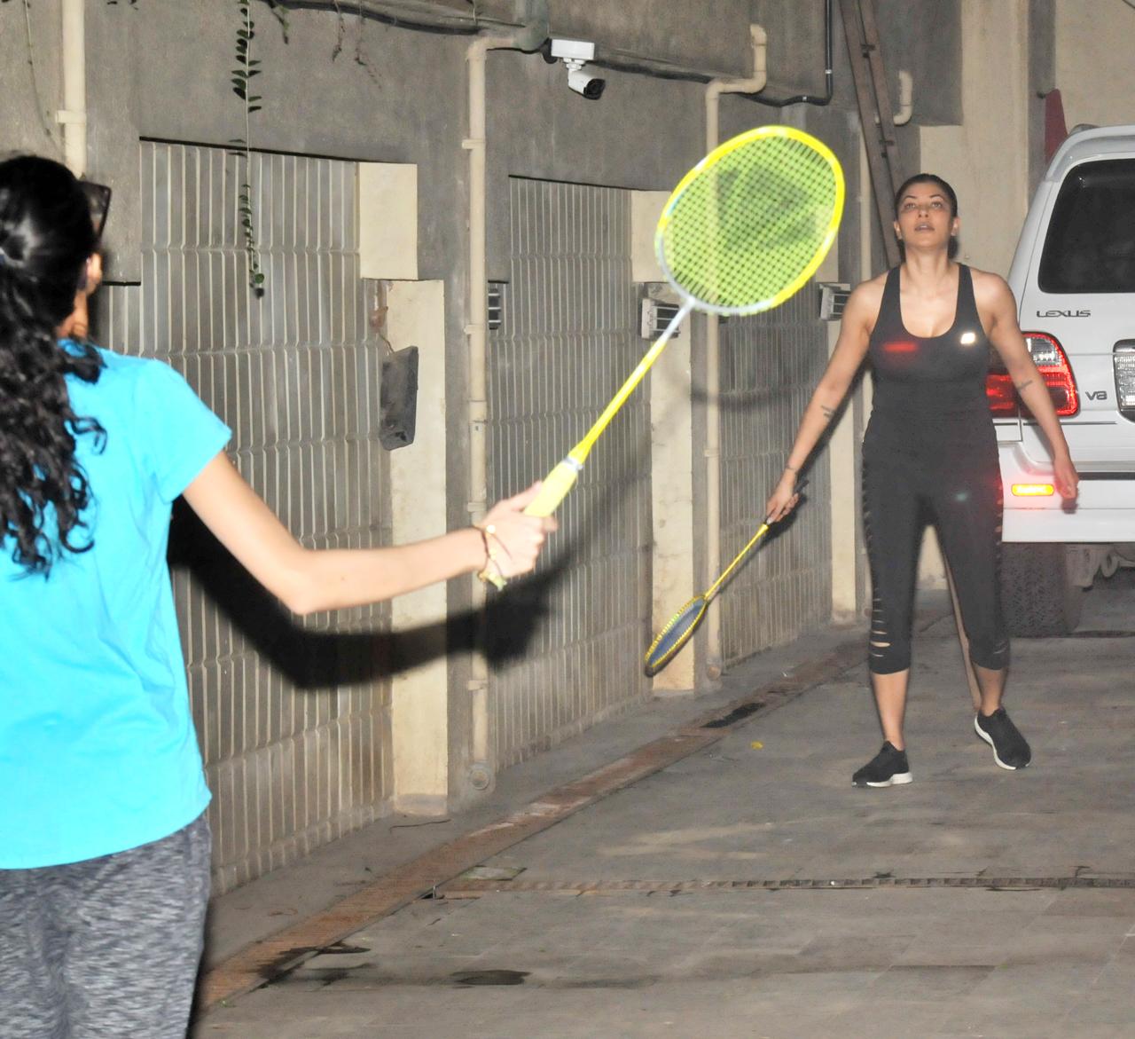 Sushmita Sen was spotted inside the premises of her building in Bandra, Mumbai. The actress indulged in a badminton session with her daughters, Renee and Alisah Sen.