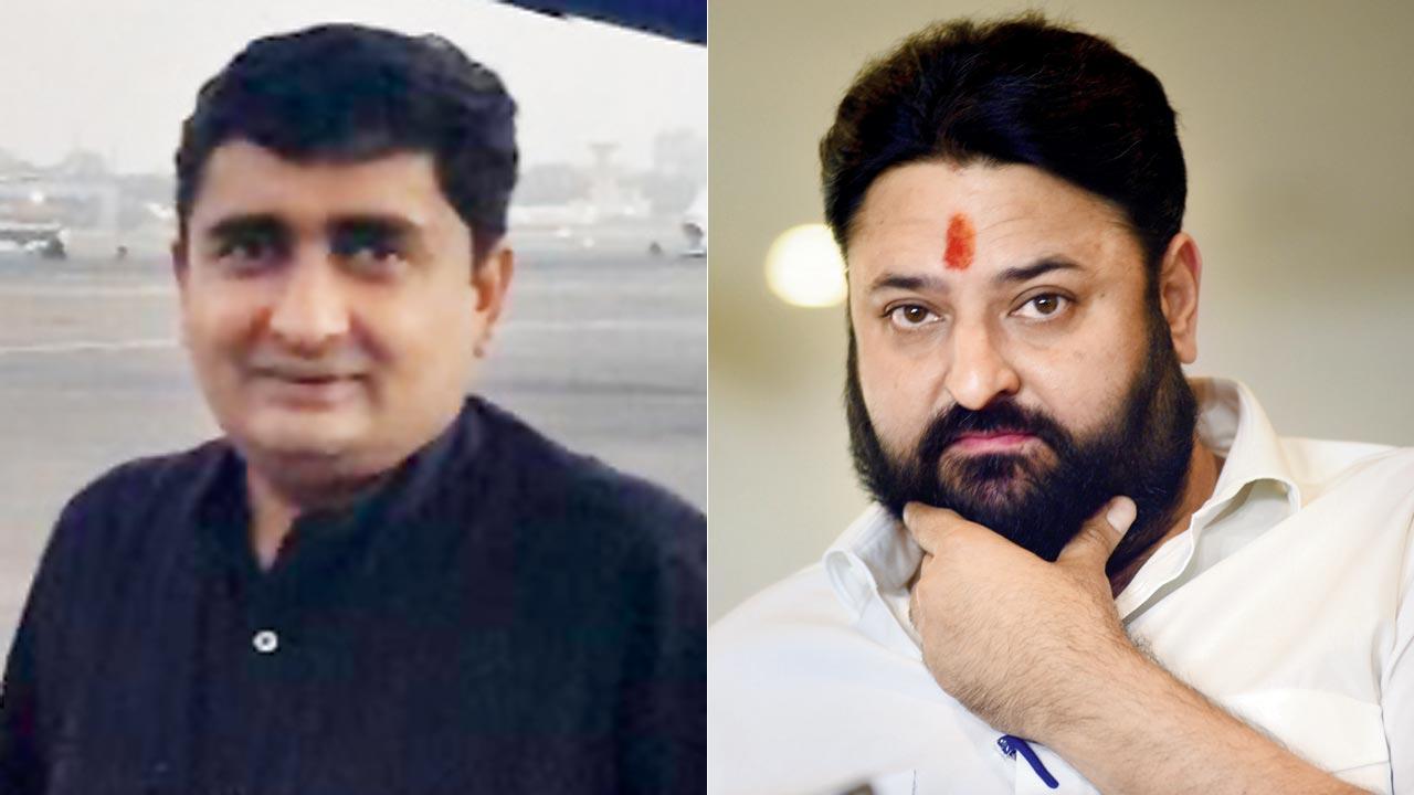Sunil Patil said he had simply connected Sam D’Souza with Bhanushali and Gosavi; (right) Mohit Kamboj (Bhartiya) speaks to the media at Santacruz on Sunday. Pic/Atul Kamble