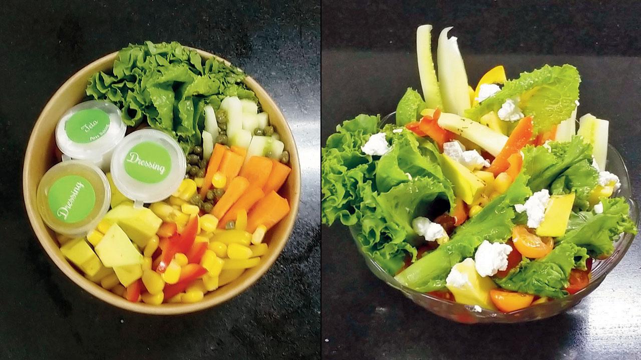 Avocado salad (right) made with the (left) kit