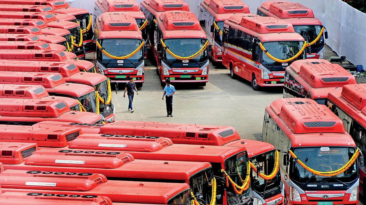 BEST buses at Worli bus depot. The undertaking has been facing severe financial issues since 2003, when its electricity wing lost its dominance in the city. File pic