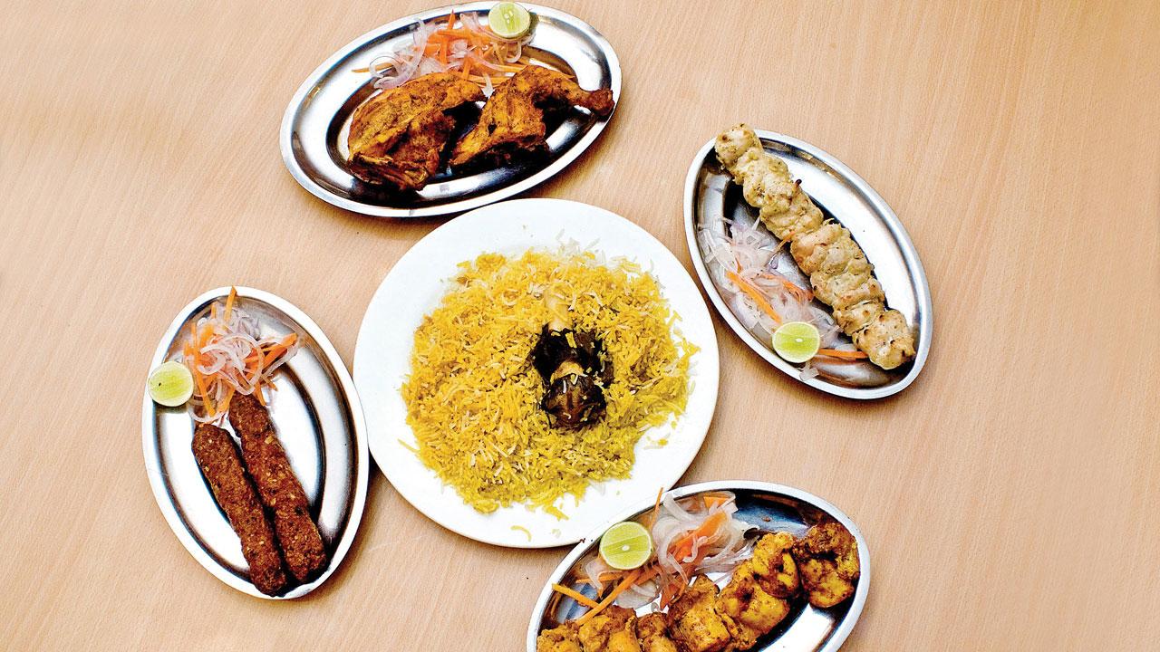 Biryani tandoori chicken and kebabs at Royal Indian Hotel