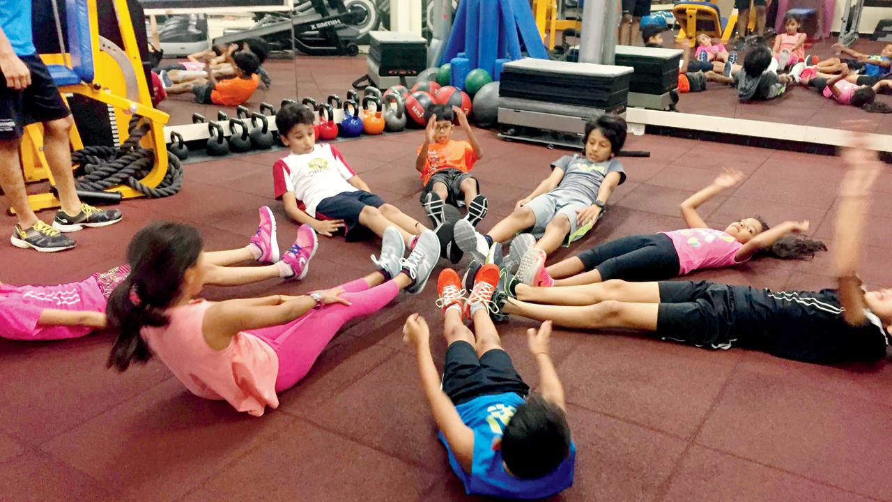 At Elite Fitness, Gamdevi, kids come for training in batches