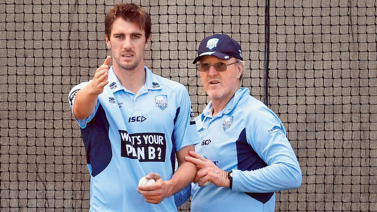 Pat Cummins with Geoff Lawson at Sydney in 2017
