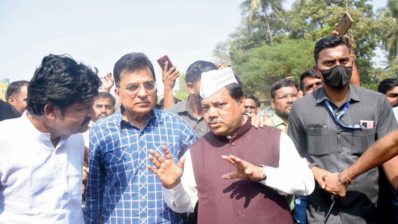 (From left) BJP leaders Gopichand Padalkar, Kirit Somaiya and Pravin Darekar arrive at Azad Maidan, on Wednesday. The state government has accused the opposition party of instigating the employees