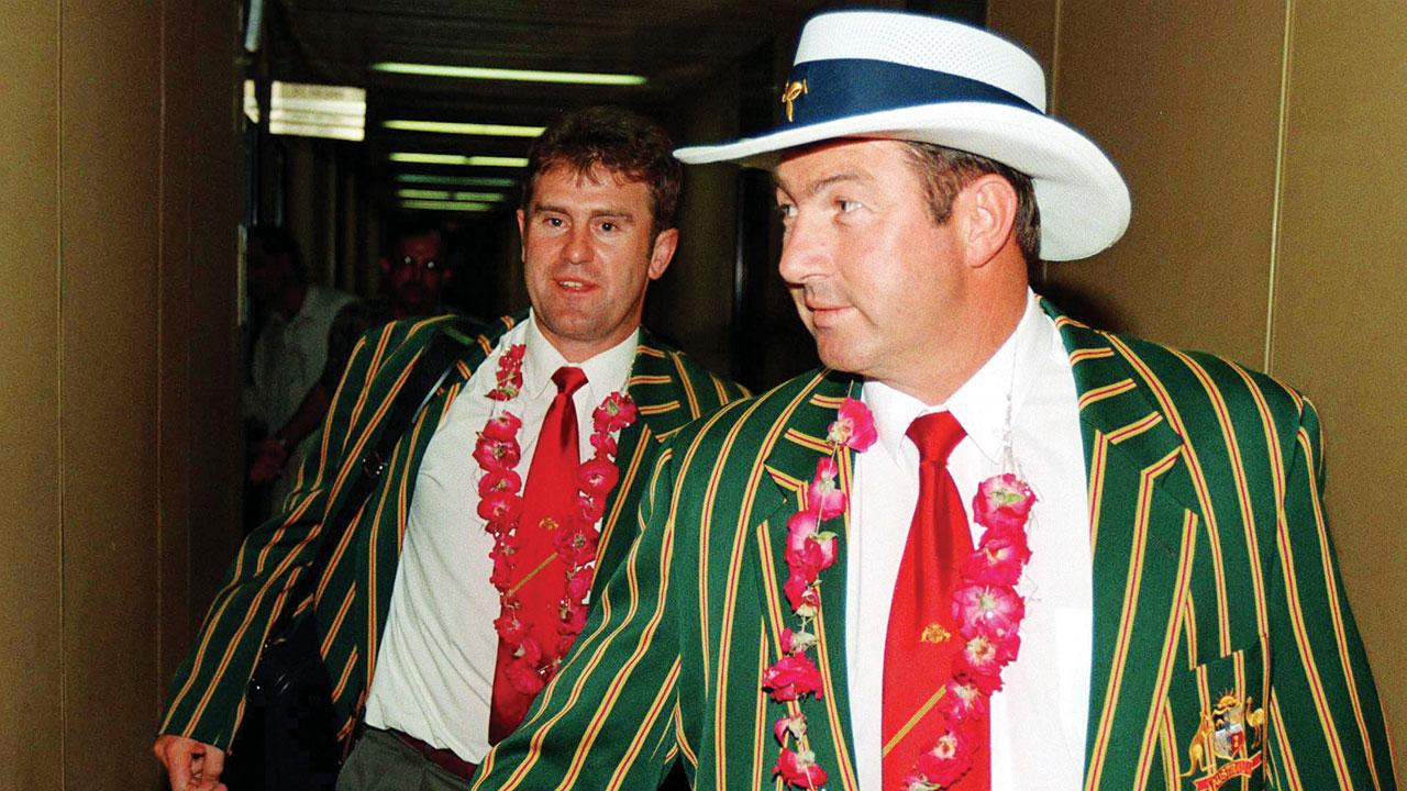 Australia skipper Mark Taylor (left) and coach Geoff Marsh  arrive in Karachi for their tour of Pakistan on September 23, 1998. Pic/Getty Images