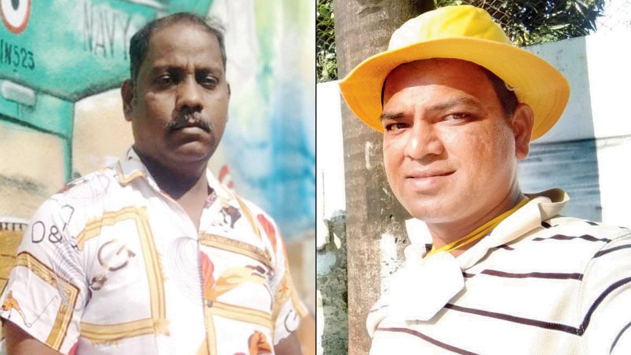 Sachin D Halde, an artist from Palghar who painted the wall (right) Jeevan E Wankhede, another artist who took part