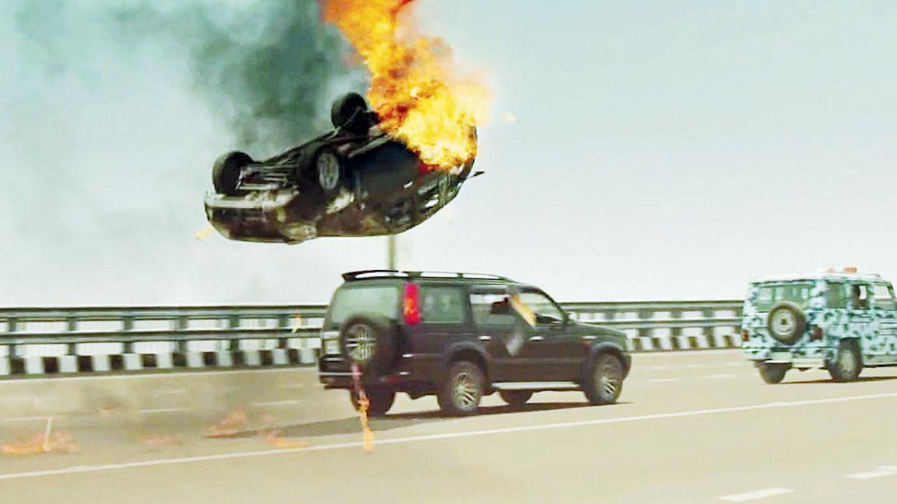 A car explosion scene from Singham Returns
