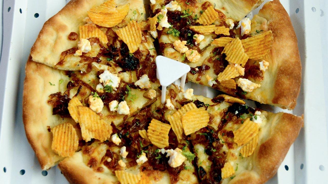 Caramelised onion and feta pizza