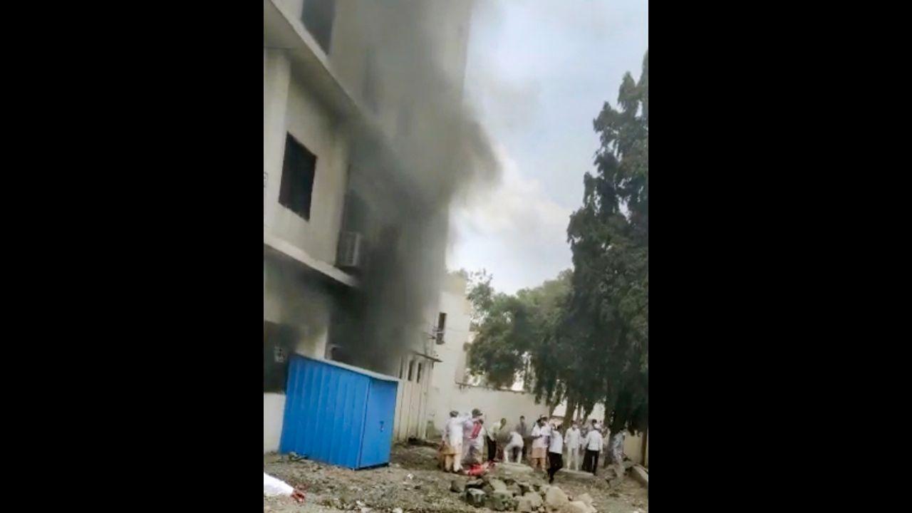Smoke rises after a fire broke out at the ICU of Civil Hospital in Ahmednagar. Pic/PTI