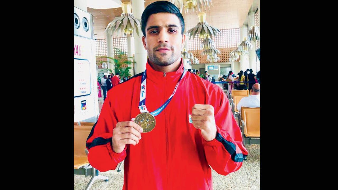 Akash Kumar on his arrival from Serbia at Mumbai airport recently