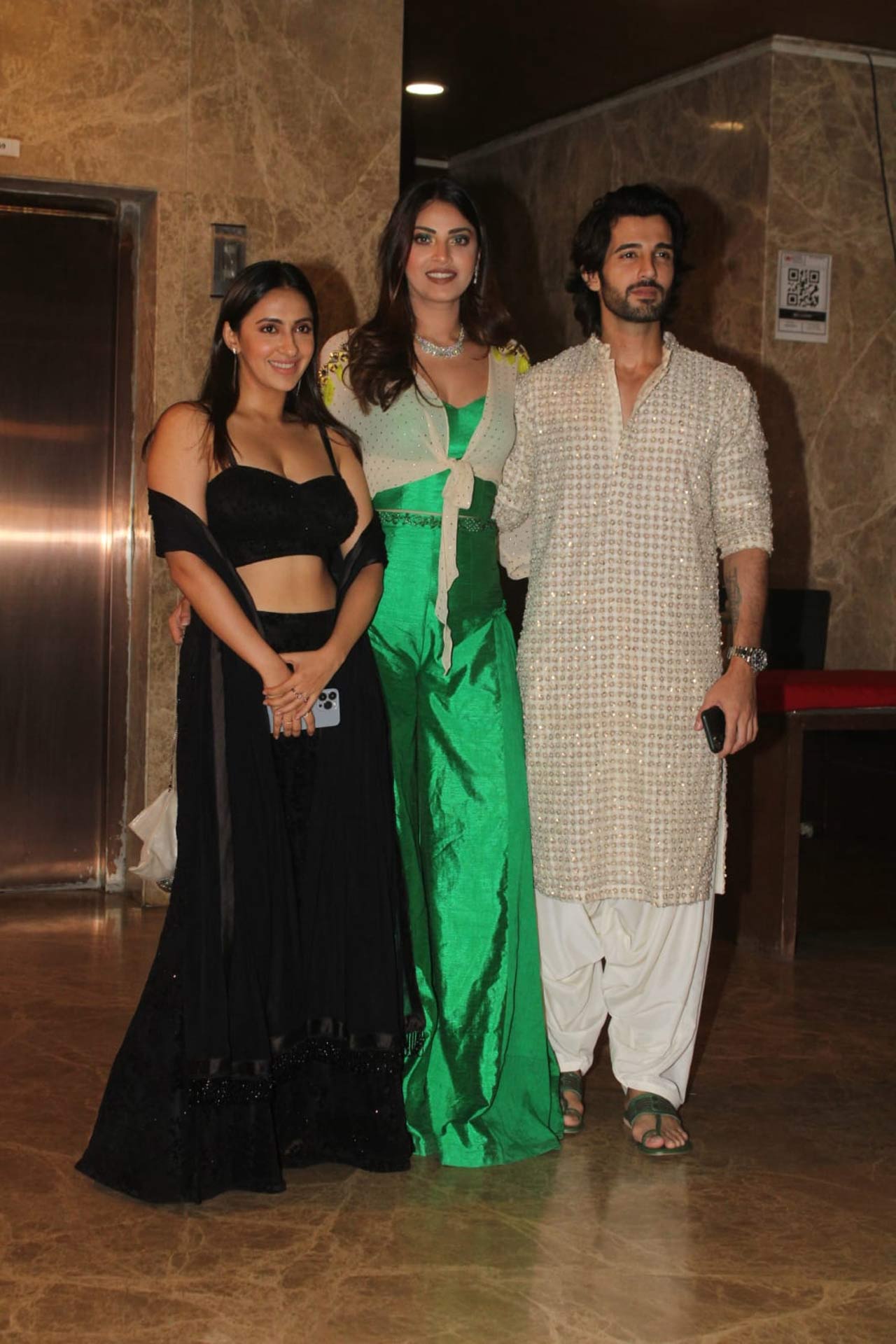 Aditya Seal showed up with the Ranjan sisters - Akansha Ranjan Kapoor and Anushka Ranjan at Ramesh Taurani's Diwali party.