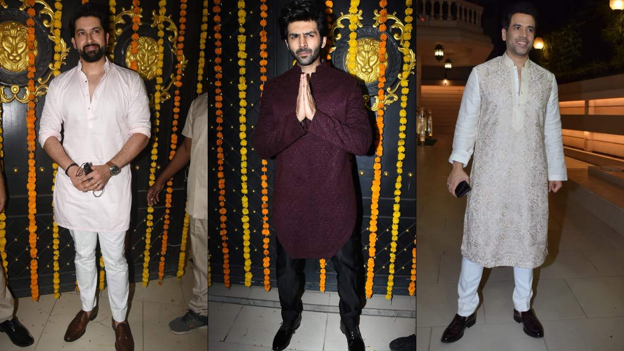 Aftab Shivdasani, Kartik Aaryan, Tusshar Kapoor were also seen attending the party. Kartik showed off his dapper side in a maroon kurta, whereas Tusshar opted for an ivory white sherwani. Meanwhile, Aftab's crisp white kurta was truly a show-stealer.