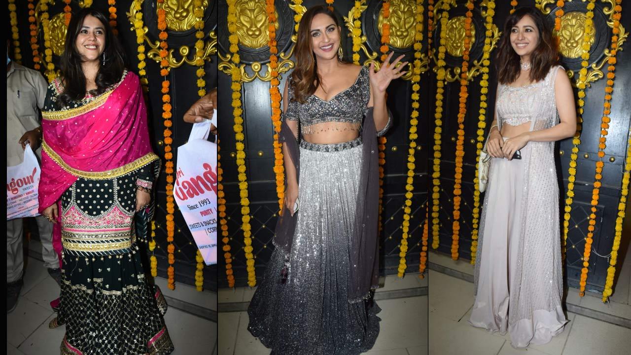 The host of the show, Ekta Kapoor opted for a black coloured sharara set for the party. Krystle D'Souza looked like a show stopper in her glittery outfit, and Asha Negi, who also attended the celebration, was seen wearing a pretty white outfit as she posed for the paparazzi at the party.