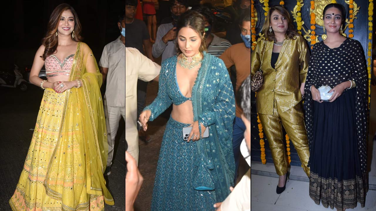 Riddhima Pandit stunned in a yellow coloured lehenga as she attended Ekta Kapoor's Diwali party. The festival of lights was also graced by Hina Khan, who was seen wearing a teal coloured Lucknowi lehenga. Urvashi Dholakia, the popular TV actress, opted for a brocade suit as she attended Ekta Kapoor's Diwali celebration.